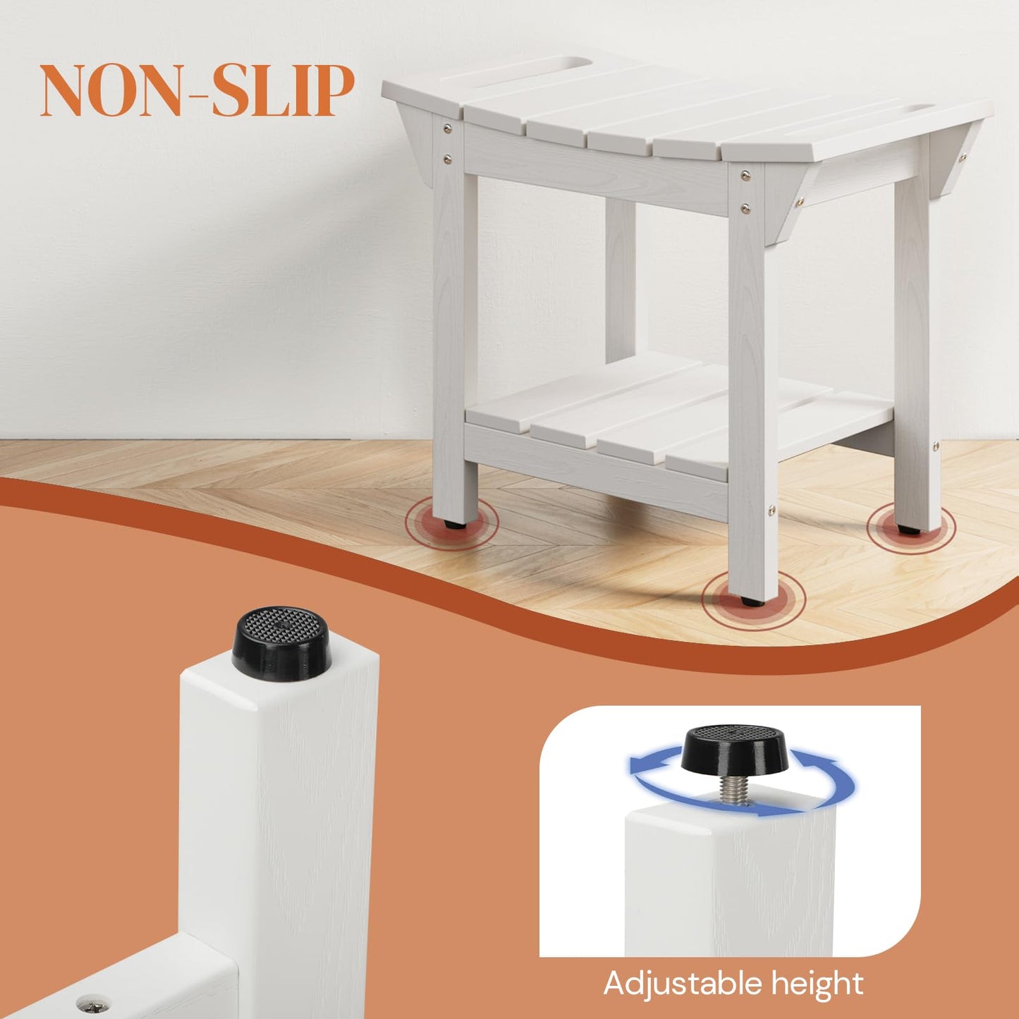 Shower Bench, HIPS Shower Stool with Storage Shelf