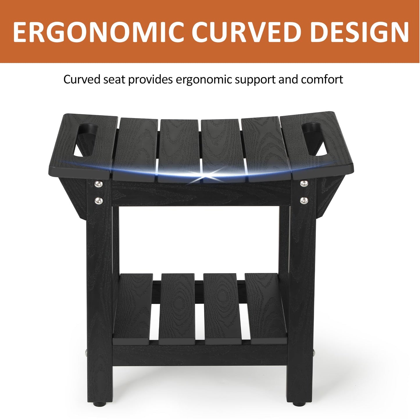 Shower Bench, HIPS Shower Stool with Storage Shelf