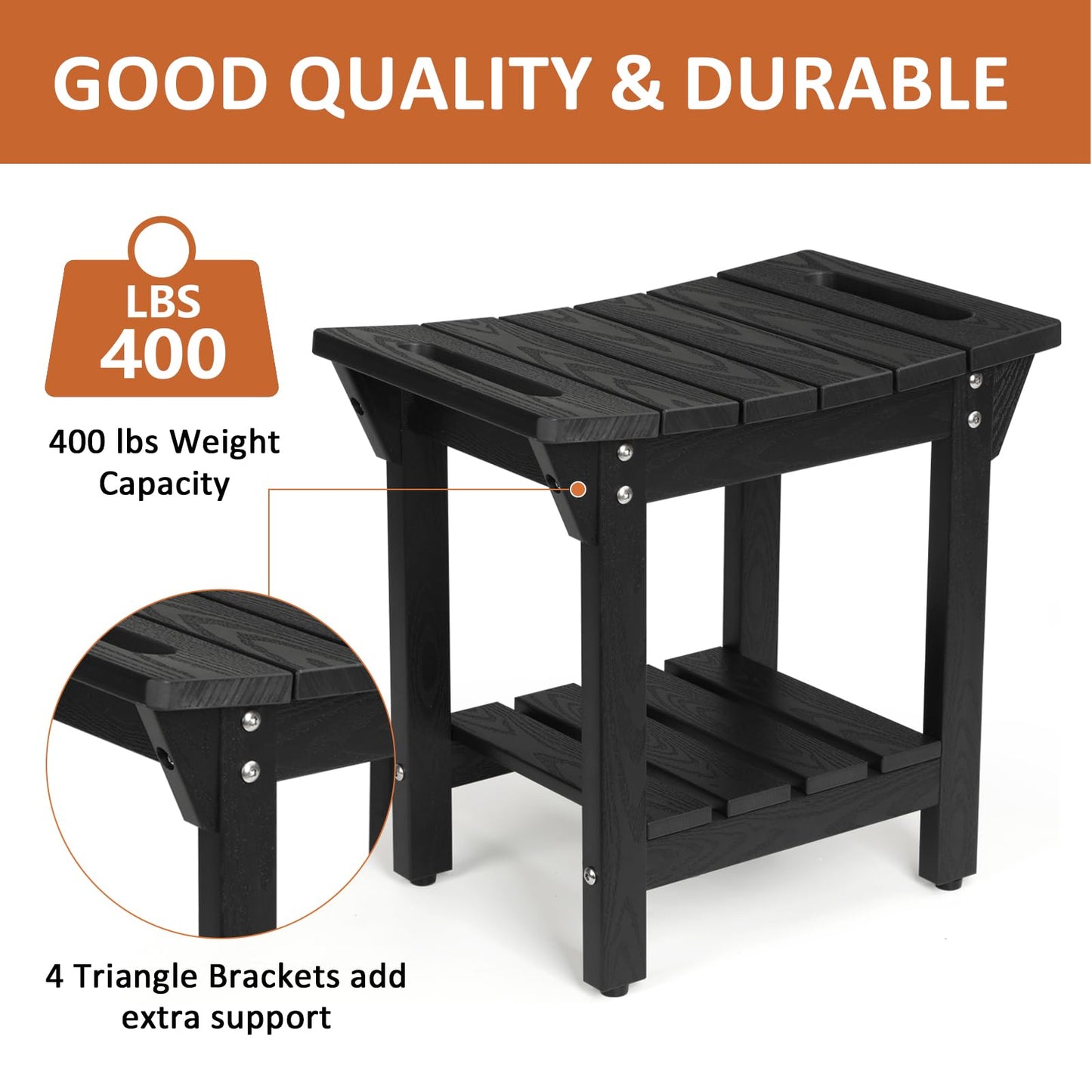 Shower Bench, HIPS Shower Stool with Storage Shelf
