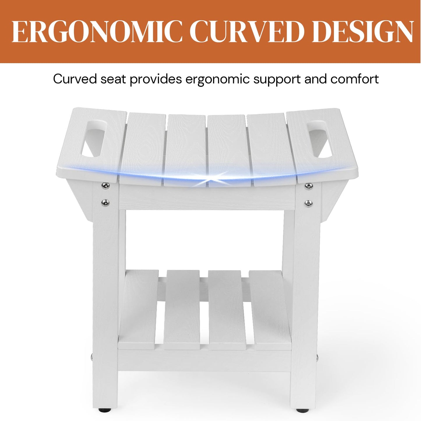 Shower Bench, HIPS Shower Stool with Storage Shelf