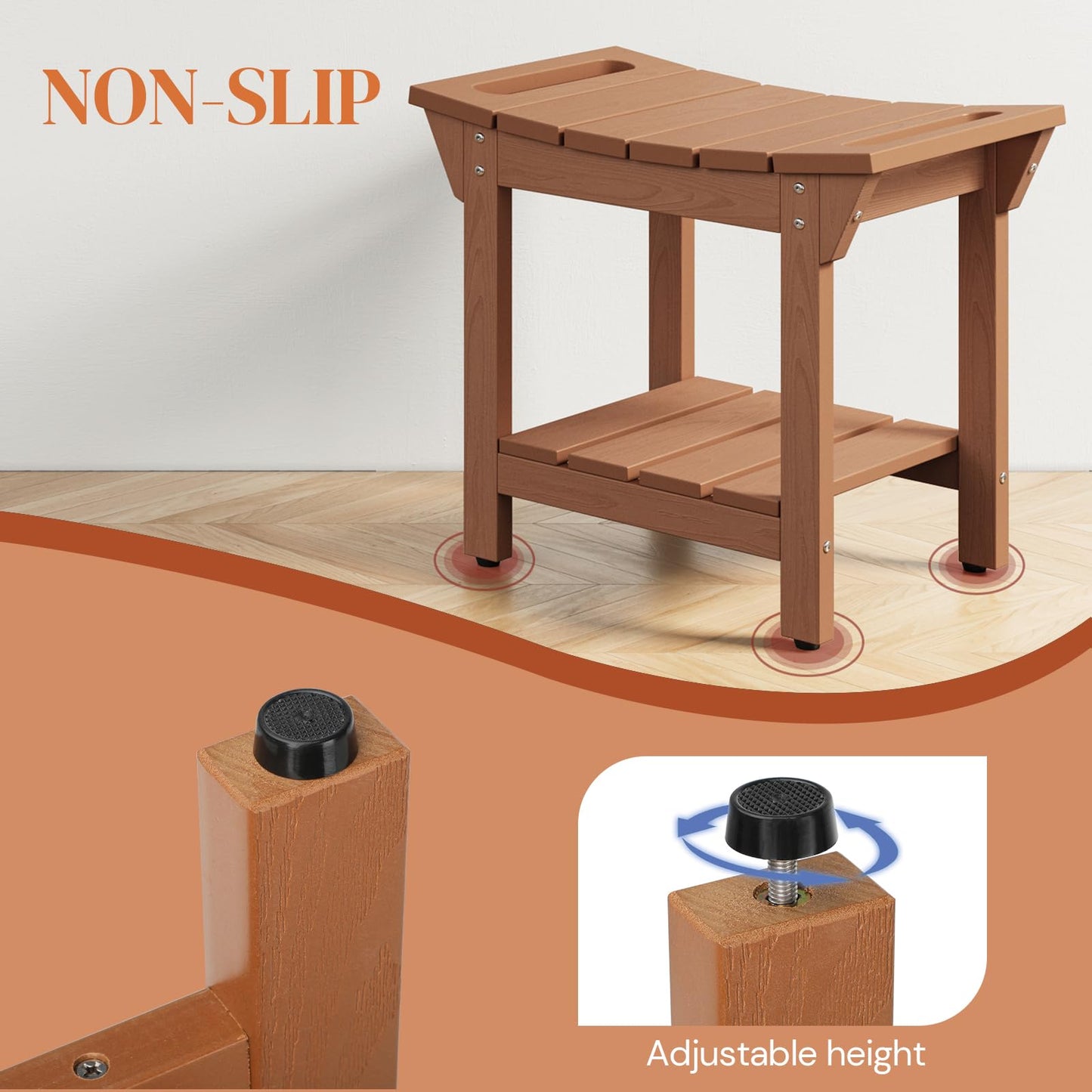 Shower Bench, HIPS Shower Stool with Storage Shelf