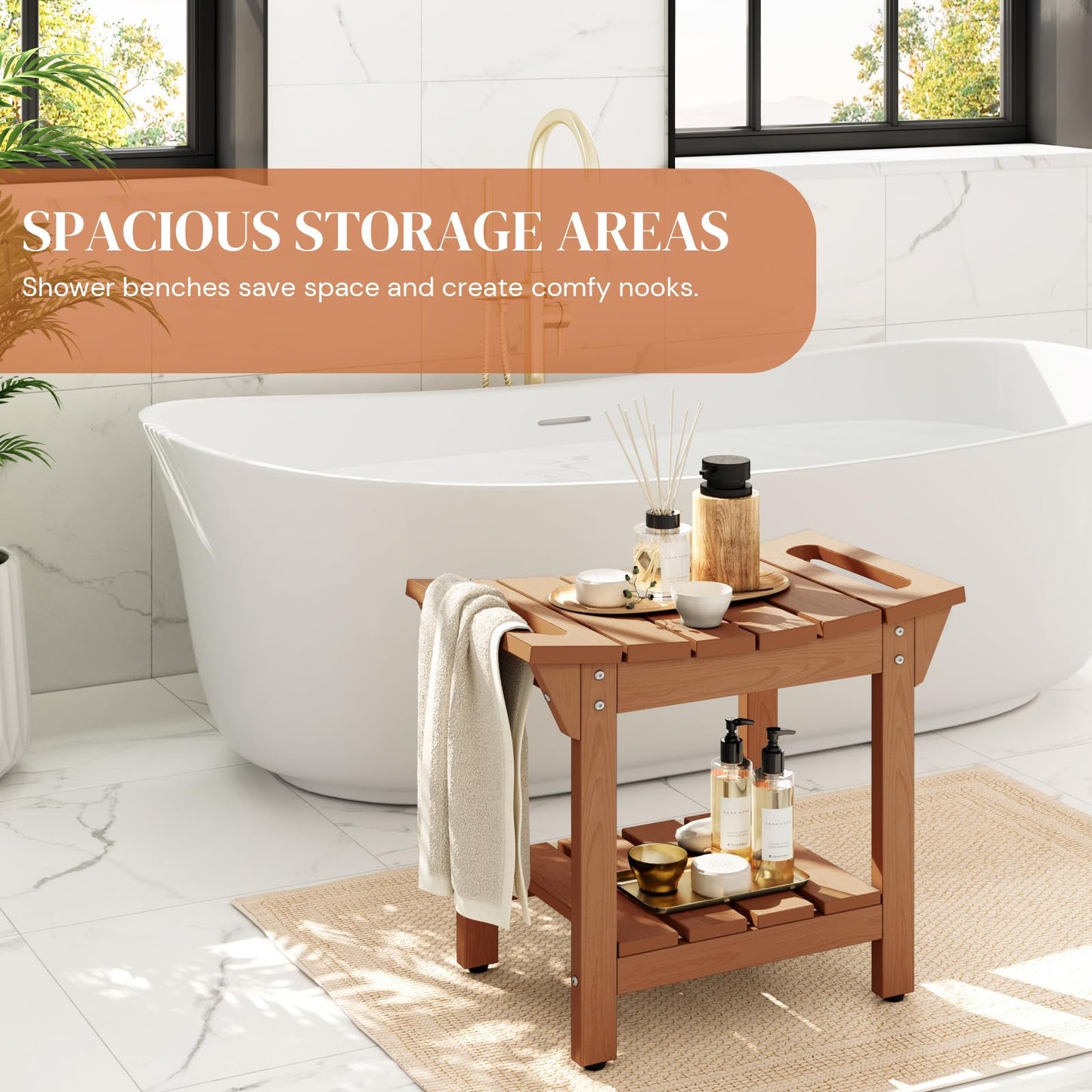 Shower Bench, HIPS Shower Stool with Storage Shelf