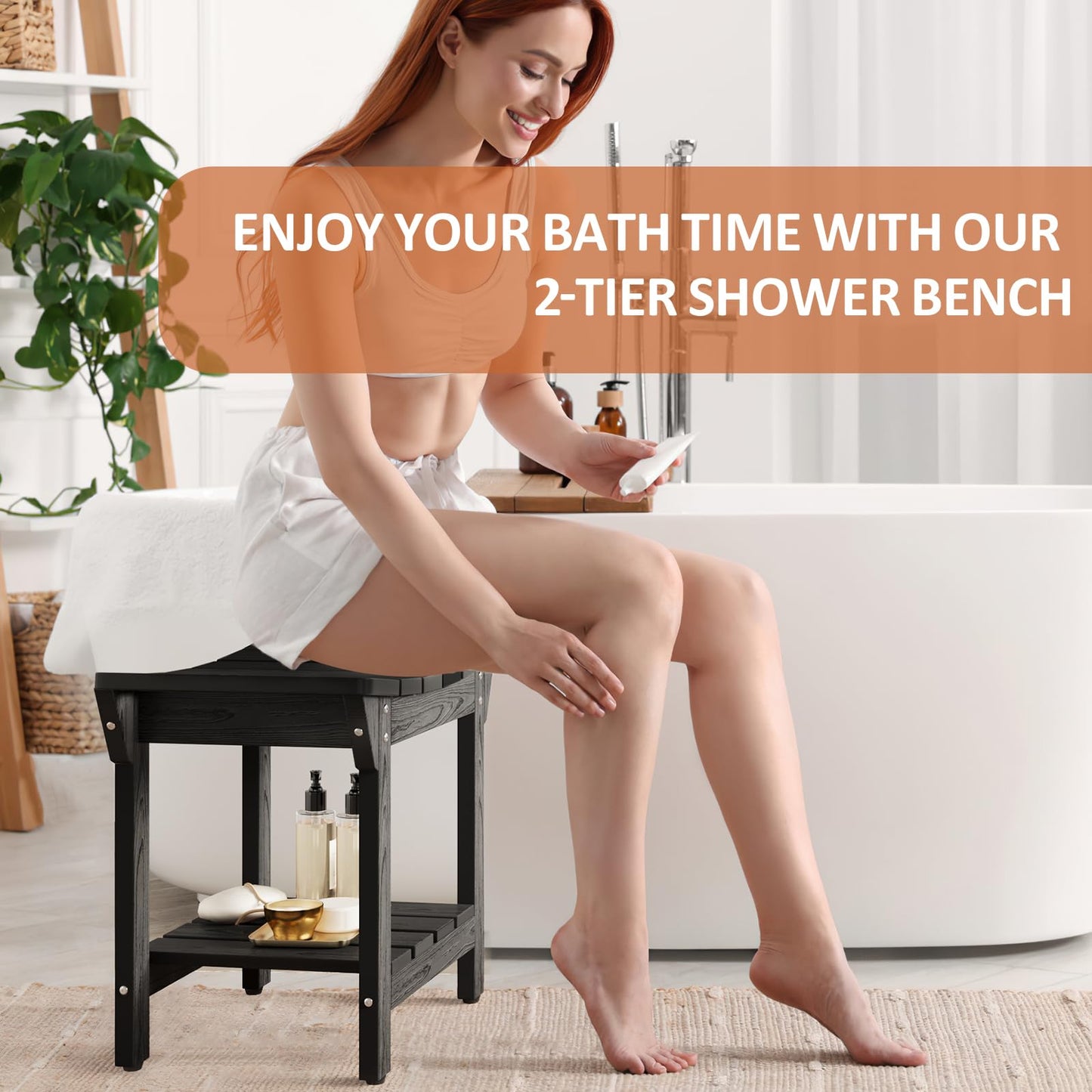 Shower Bench, HIPS Shower Stool with Storage Shelf