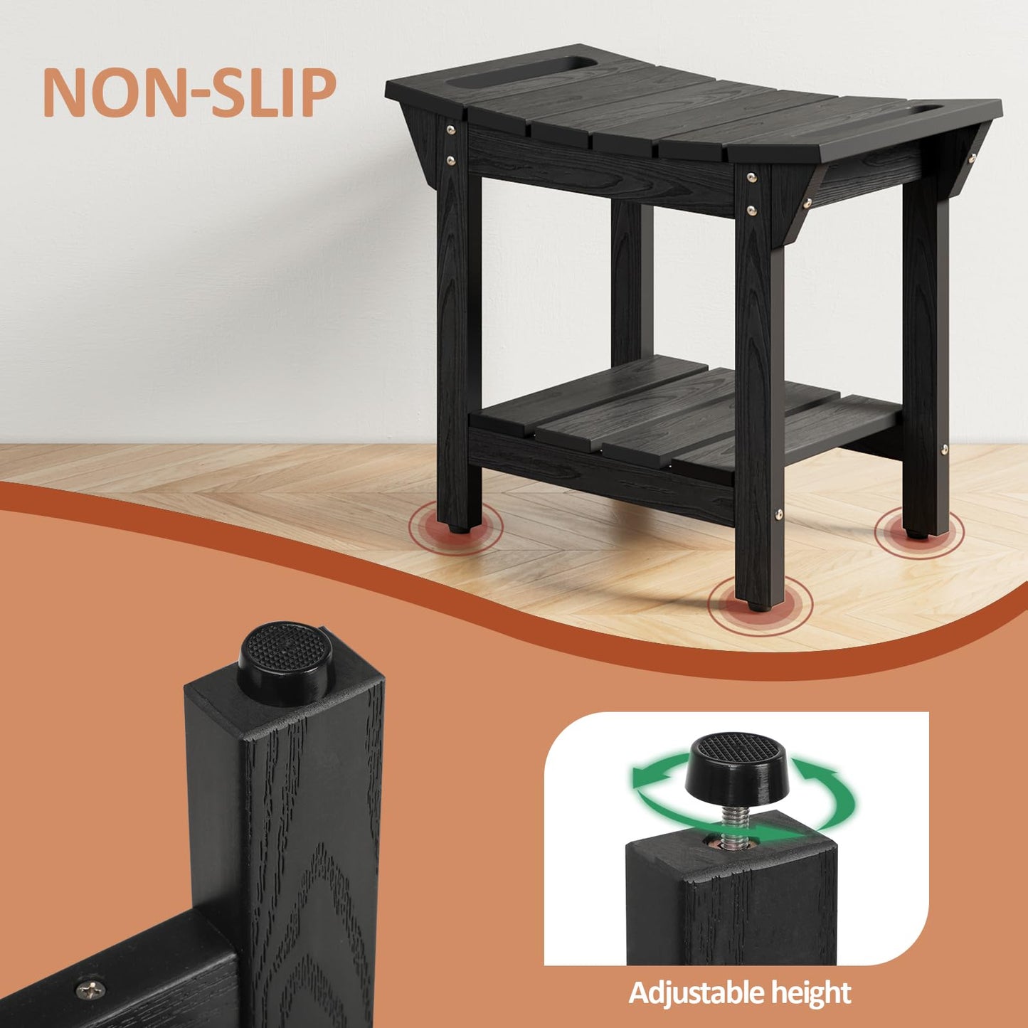 Shower Bench, HIPS Shower Stool with Storage Shelf