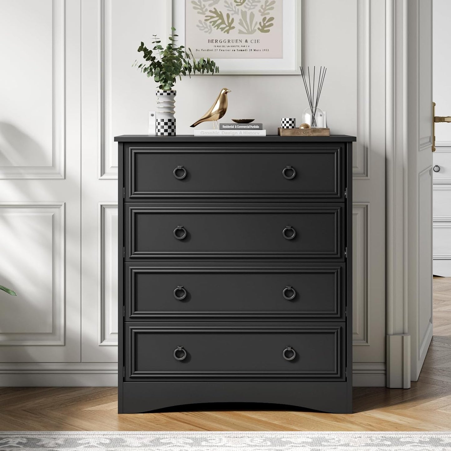 Modern 4 Drawer Dresser, Dressers for Bedroom, Gray