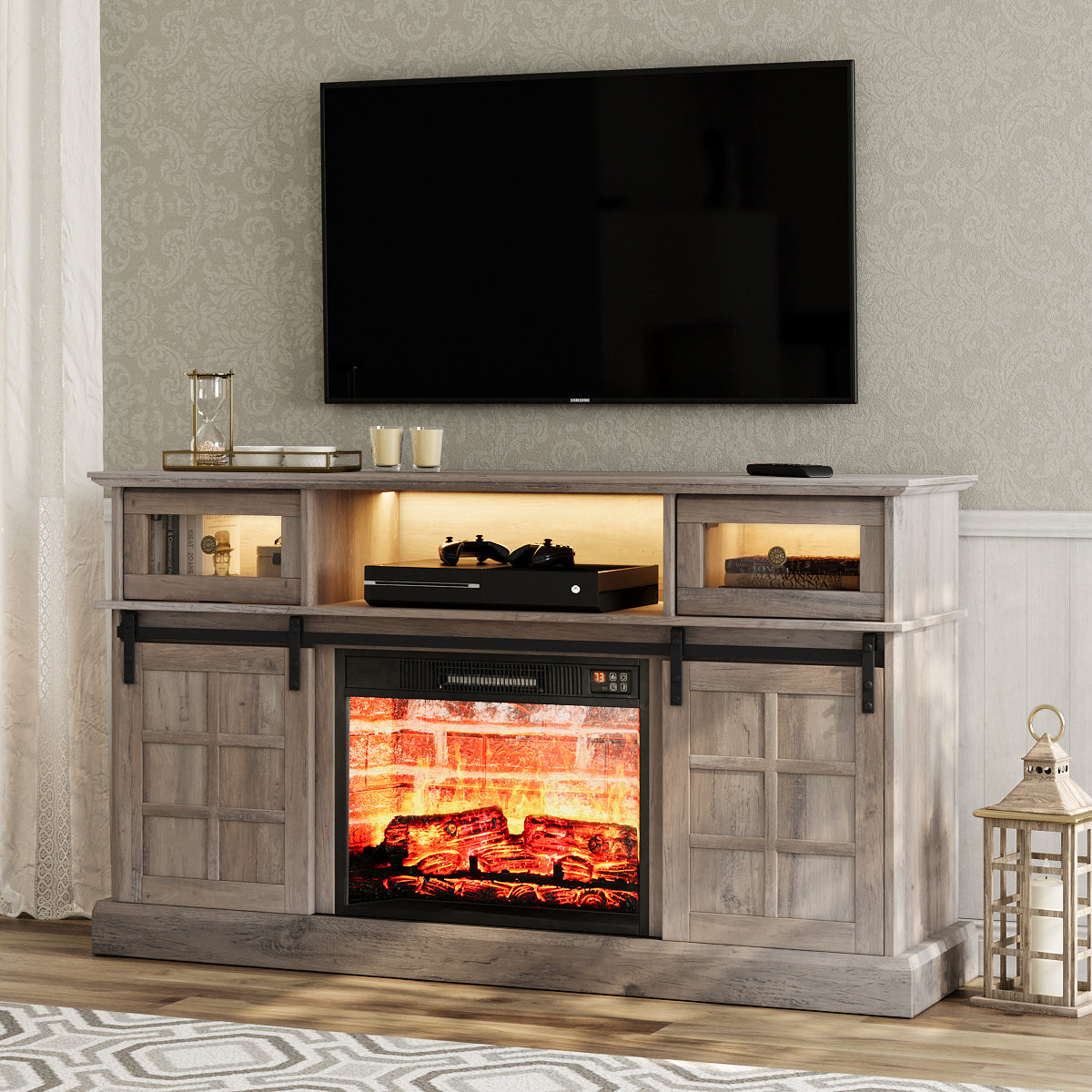 58" LED TV Stand for 65 inch TVs, TV Console with 23" Electric Fireplace