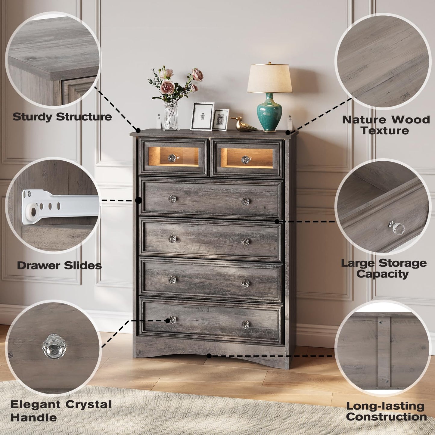Modern LED 6 Drawer Dresser