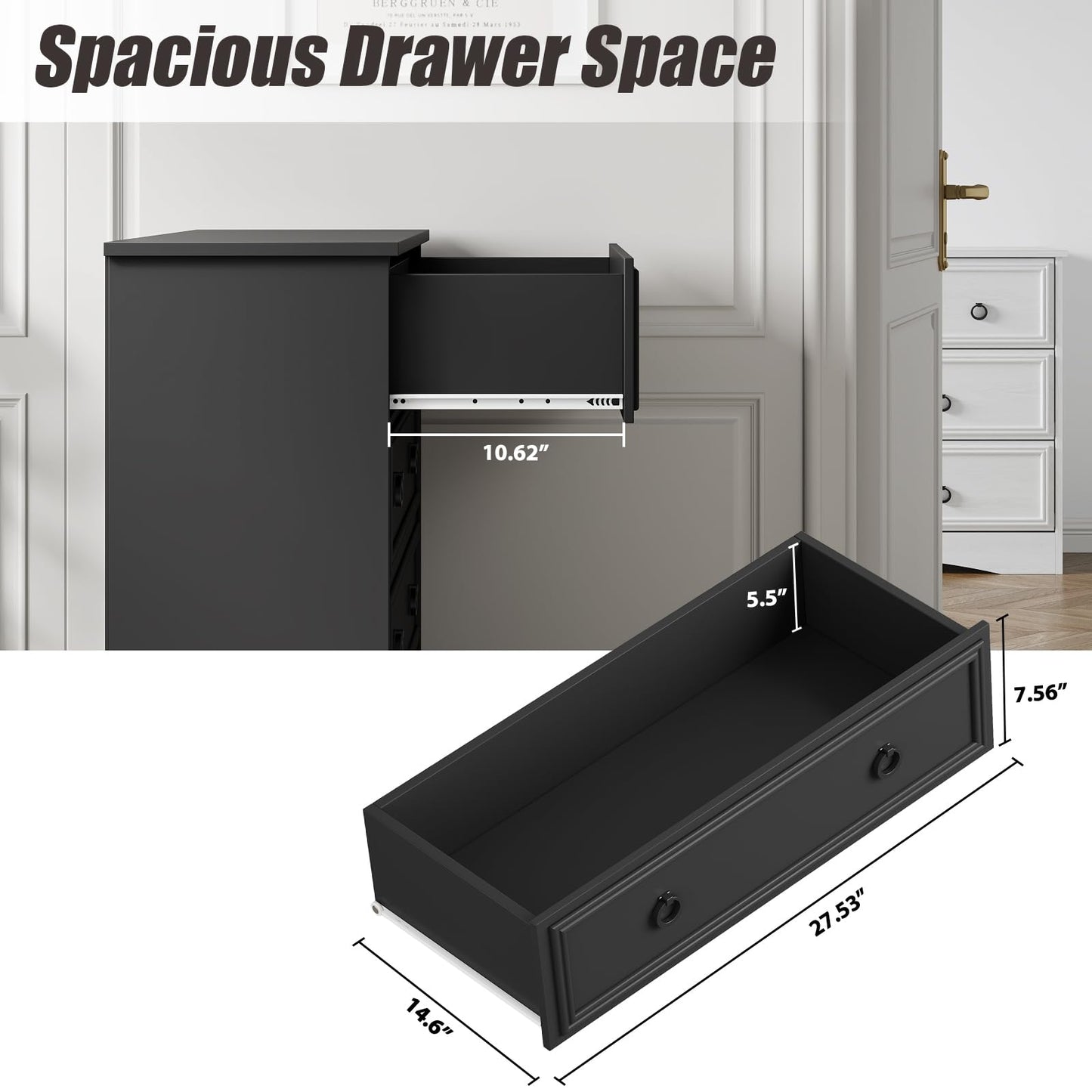 4 Drawer Dresser, Black Dresser for Bedroom
