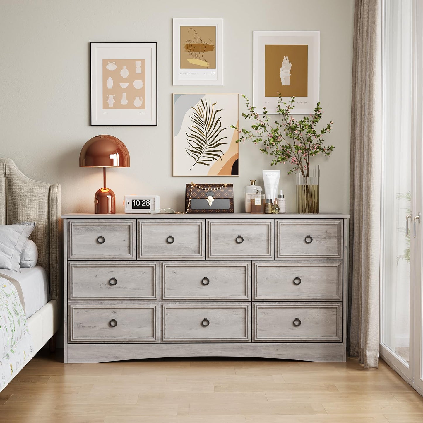 10 Drawer Dresser for Bedroom, Living Room, Gray