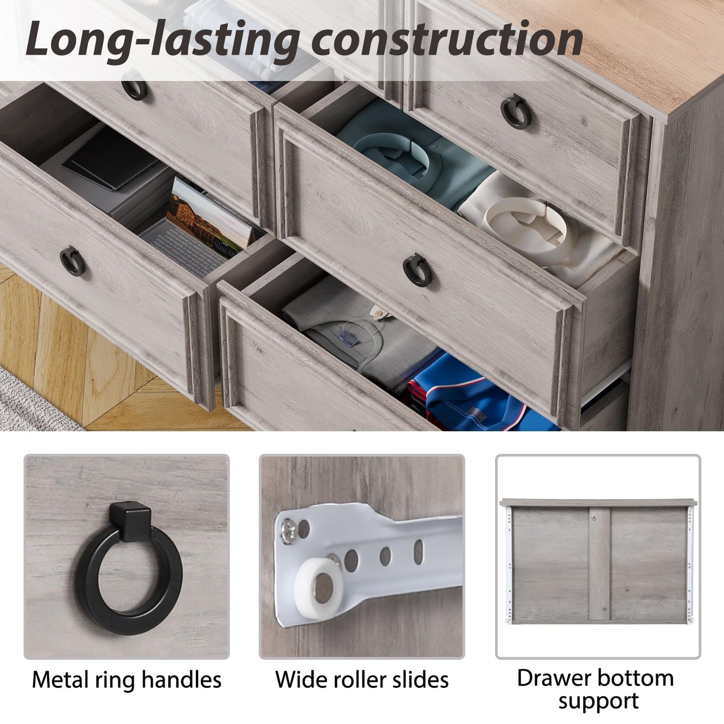 10 Drawer Dresser for Bedroom, Living Room, Gray