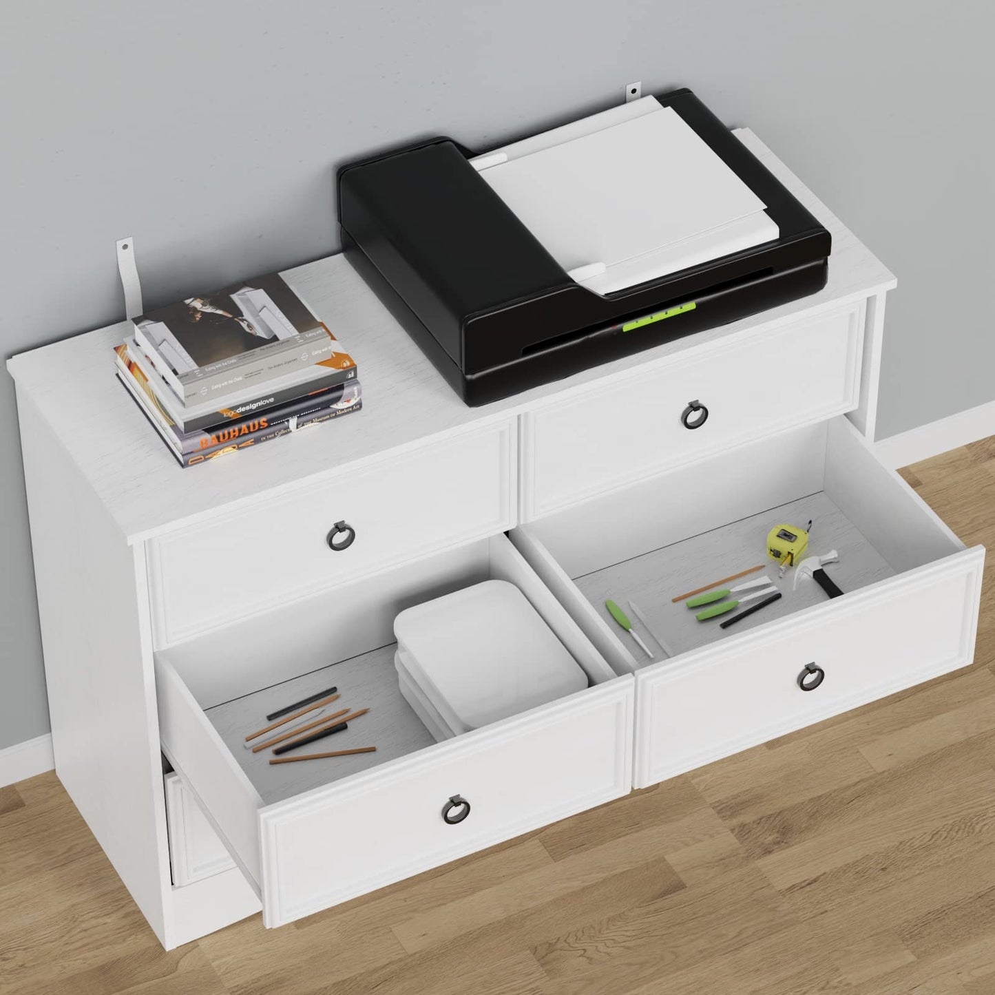 Modern 6 Drawer Dresser, White
