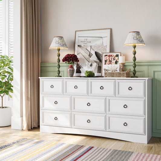 10 Drawer Dresser for Bedroom, Living Room, White