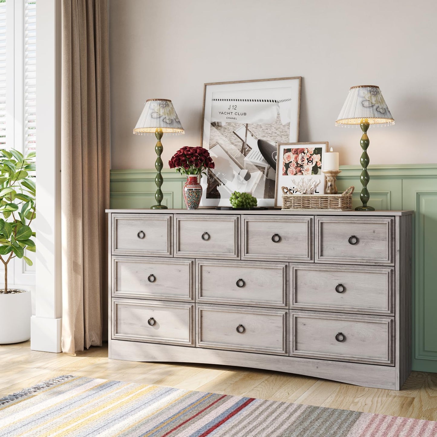 10 Drawer Dresser for Bedroom, Living Room, Gray