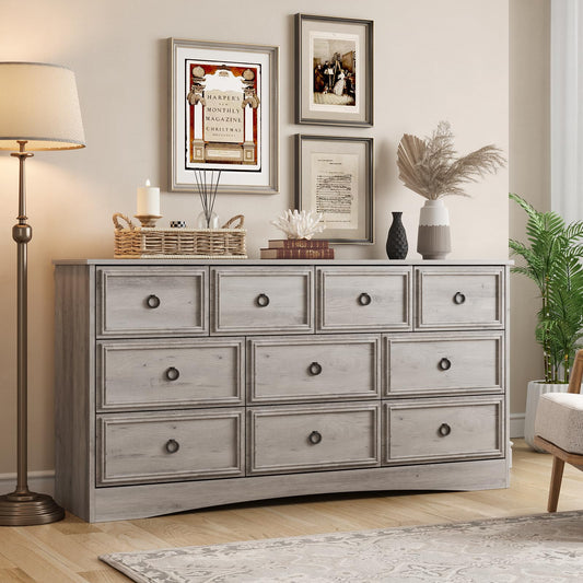 10 Drawer Dresser for Bedroom, Living Room, Gray