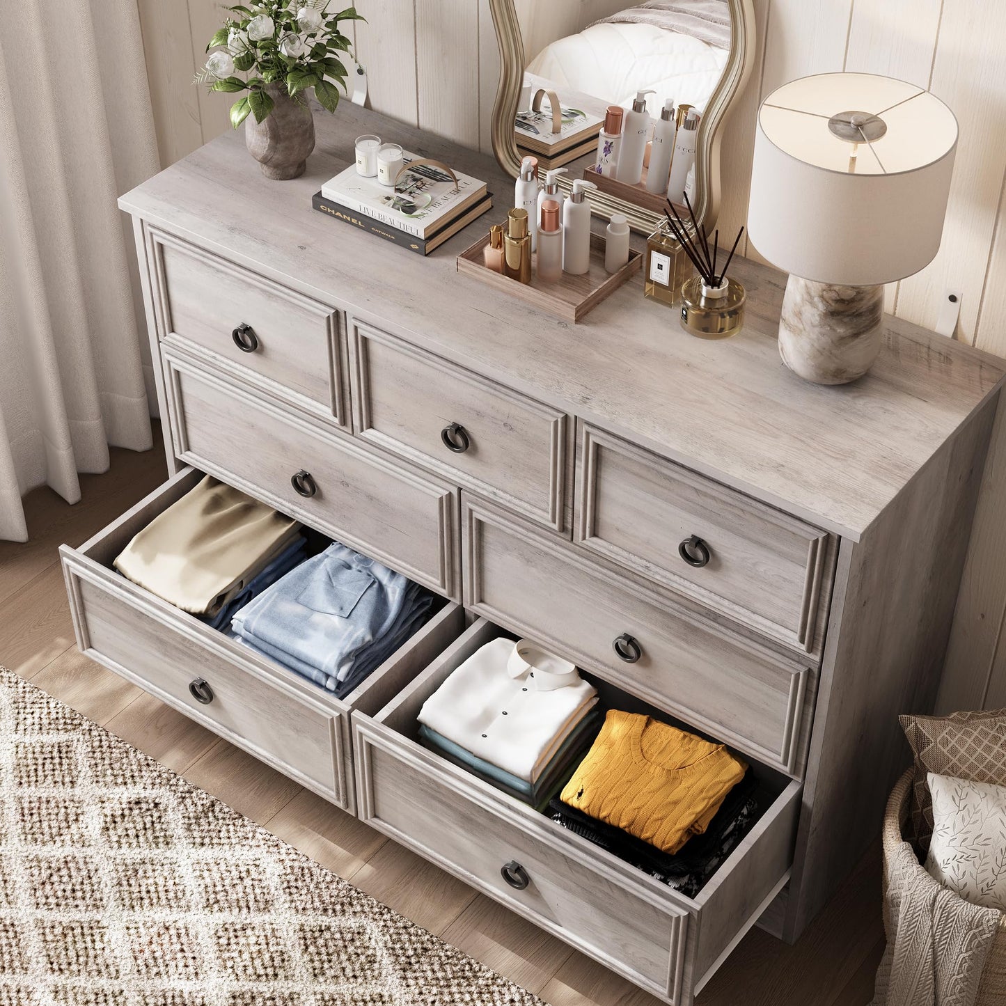 Modern 7 Drawer Dresser, Dressers for Bedroom