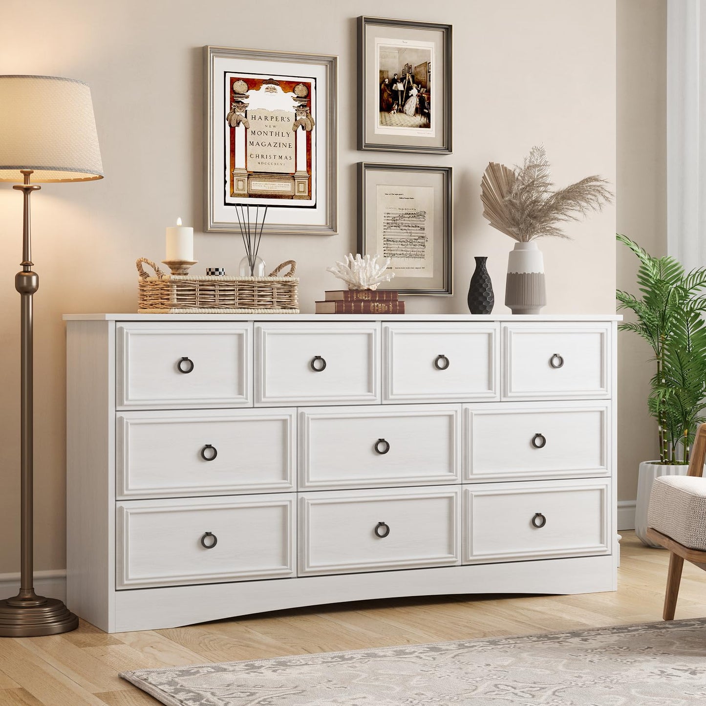 10 Drawer Dresser for Bedroom, Living Room, White