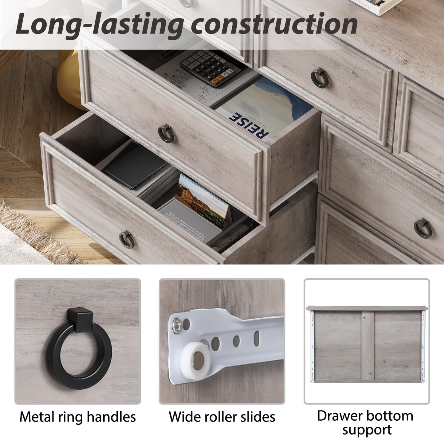 Modern 7 Drawer Dresser, Dressers for Bedroom