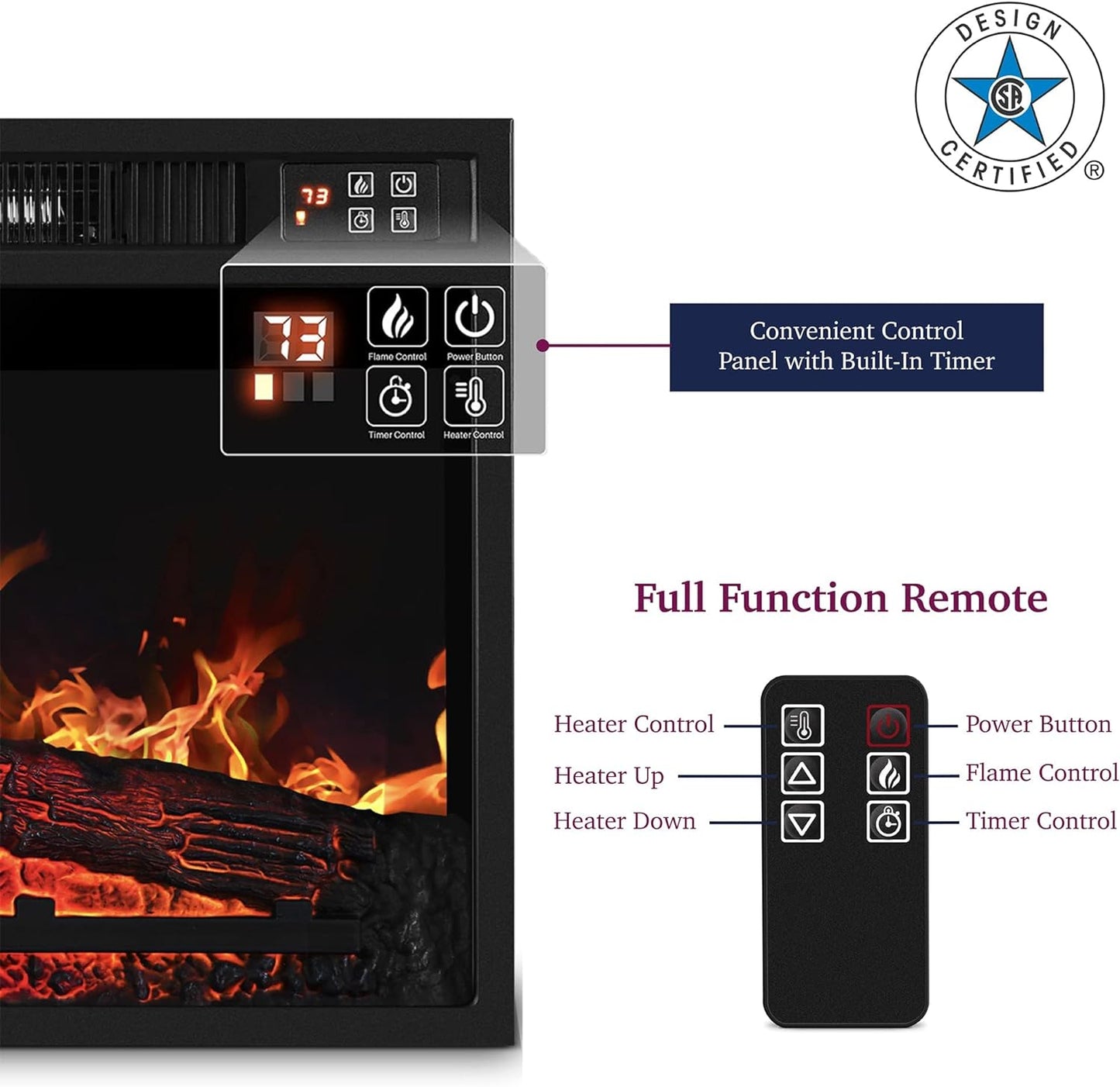 23" Electric Fireplace, Electric Insert Heater